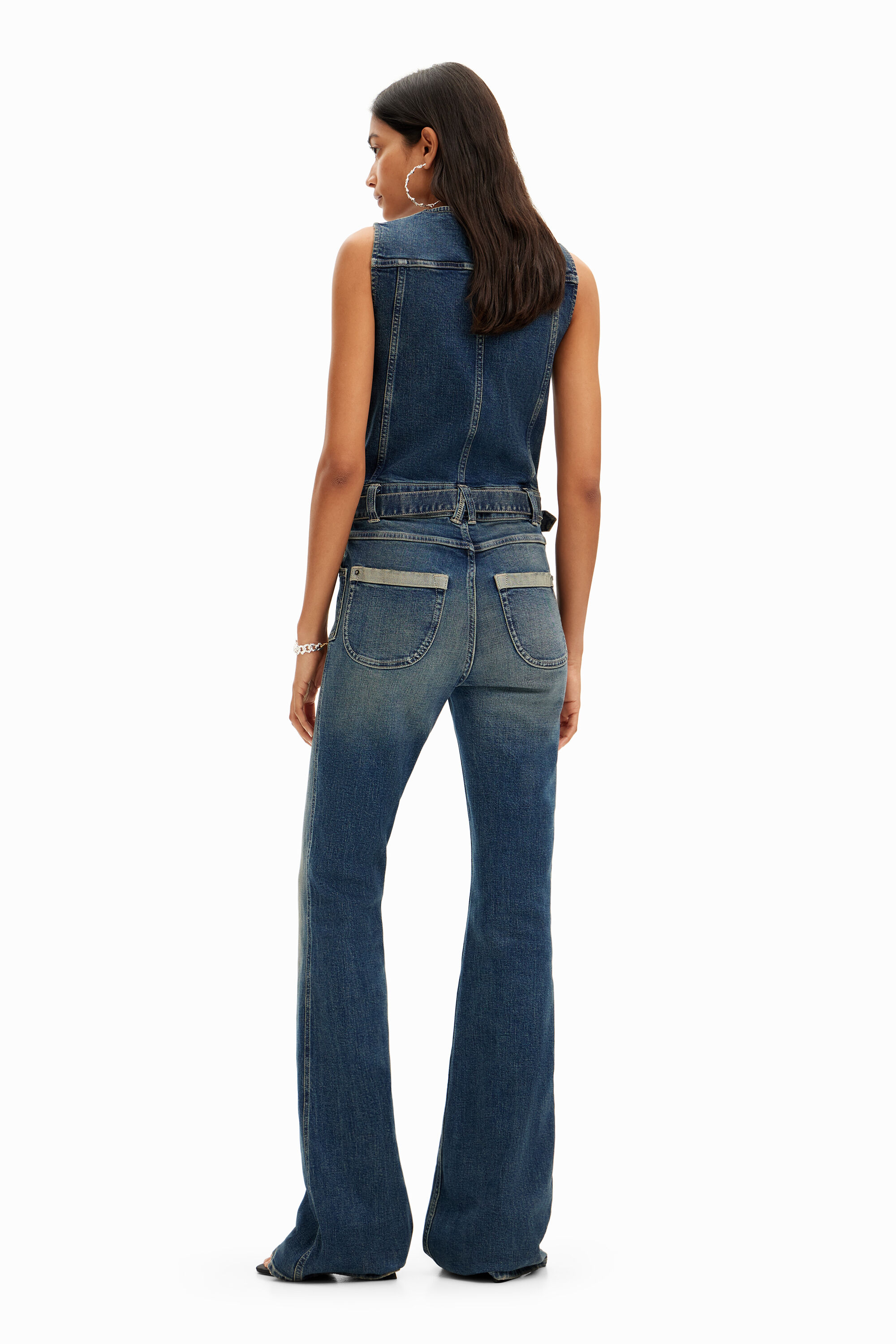 Shop Desigual Fitted Denim Jumpsuit In Blue