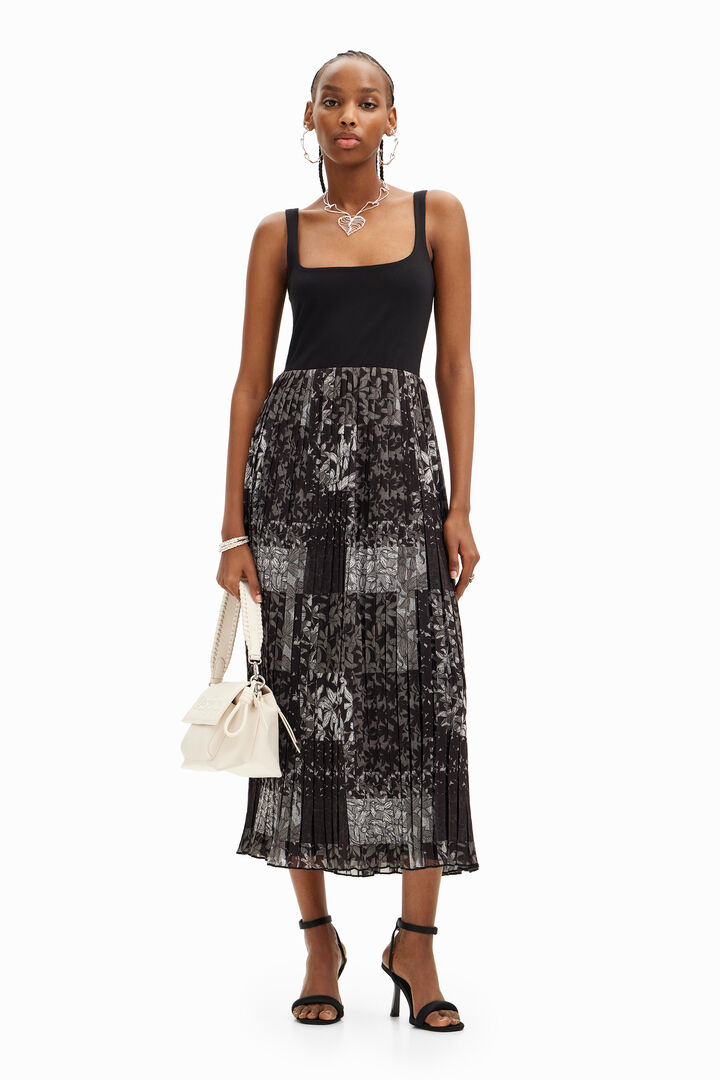 Vestido midi combinado plisado | Desigual