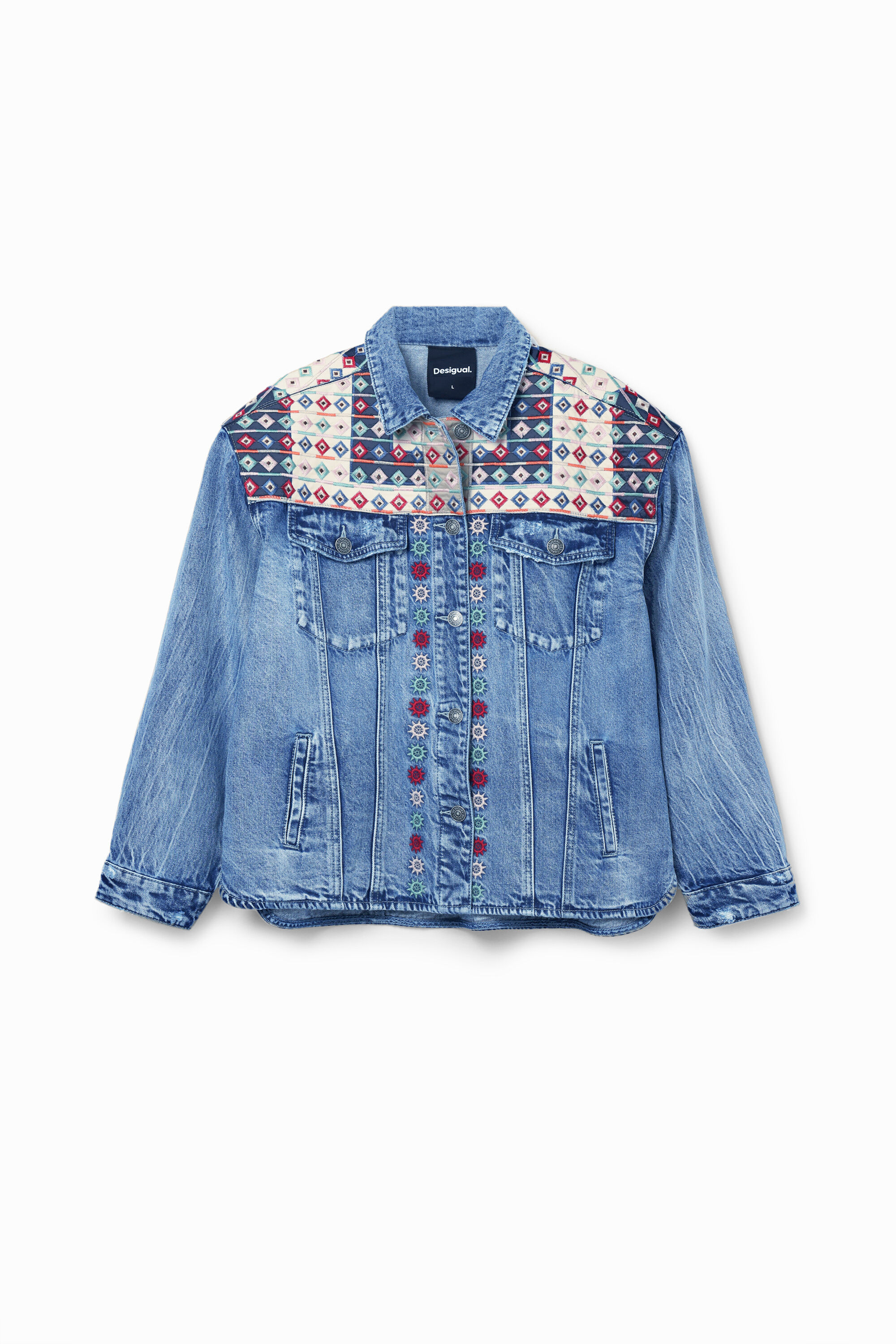 Denim jacket with flower patches 2025