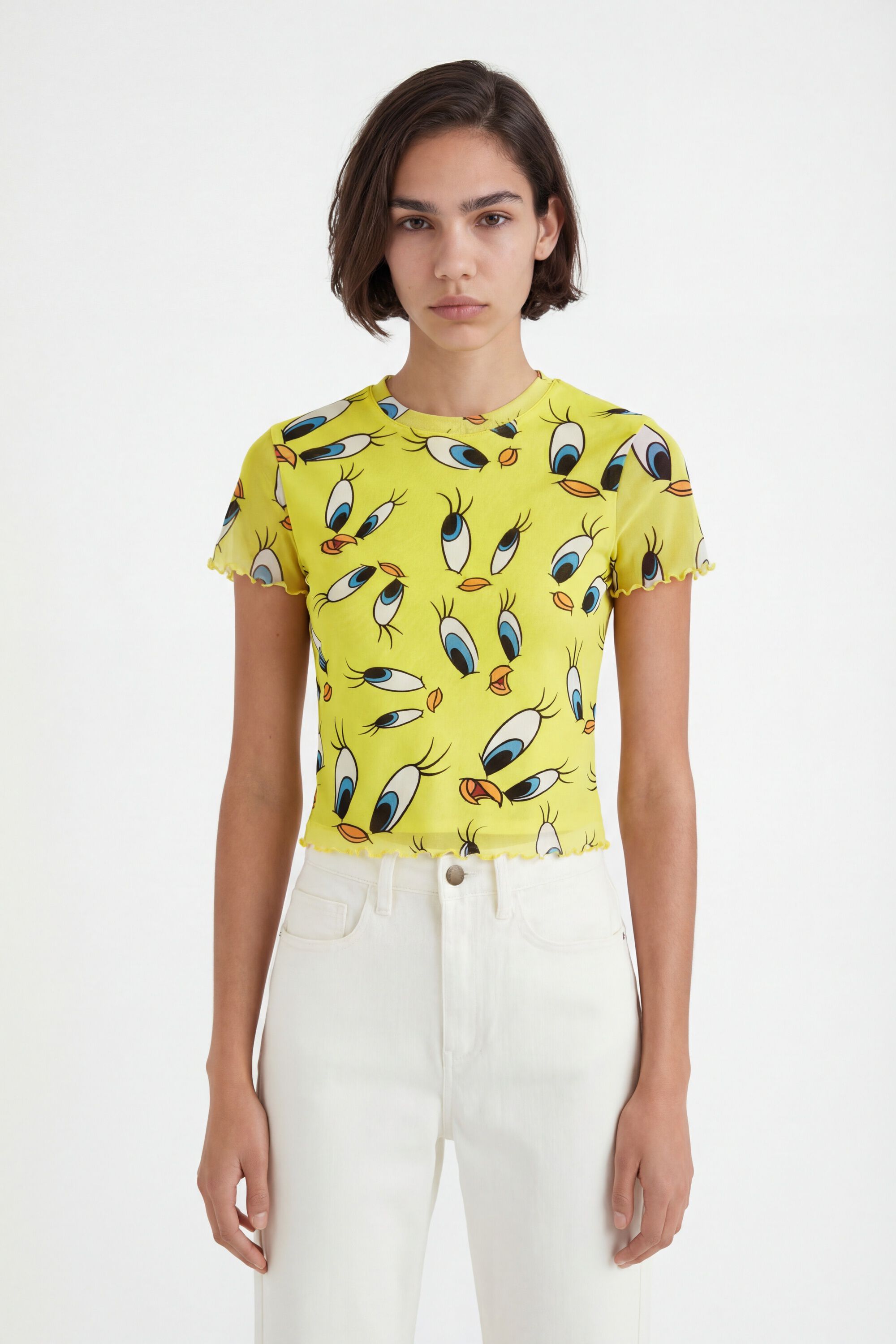 Desigual, Tüll-Shirt Slim Fit Tweety, Polyester, Gelb, XL