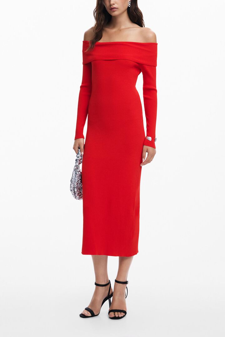 Bardot neckline dress