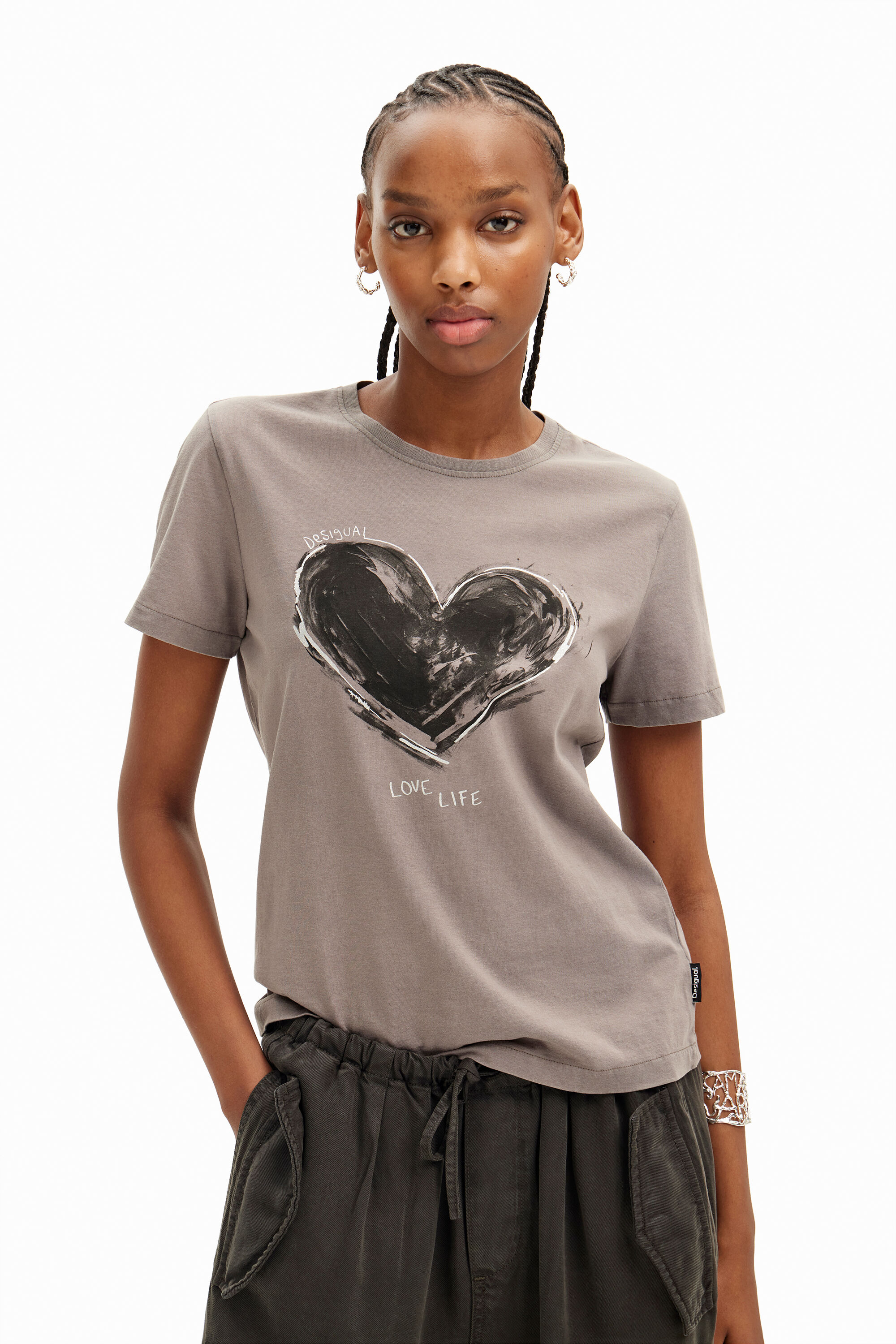 Desigual Basic T-shirt met hart - BLACK