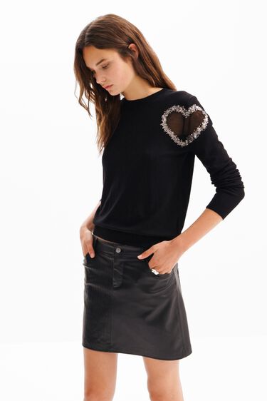 Leather-effect stitching mini skirt | Desigual