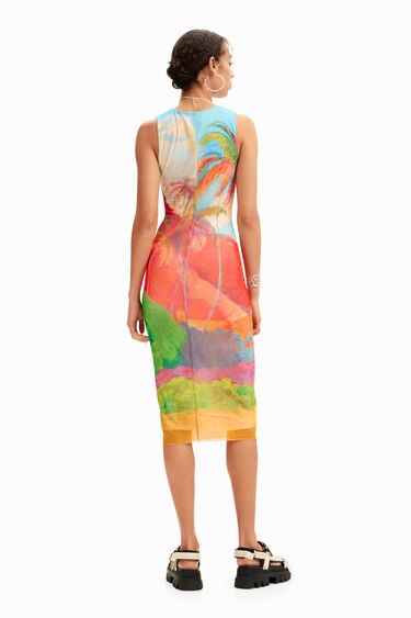 Vestido midi tropical multicolor | Desigual