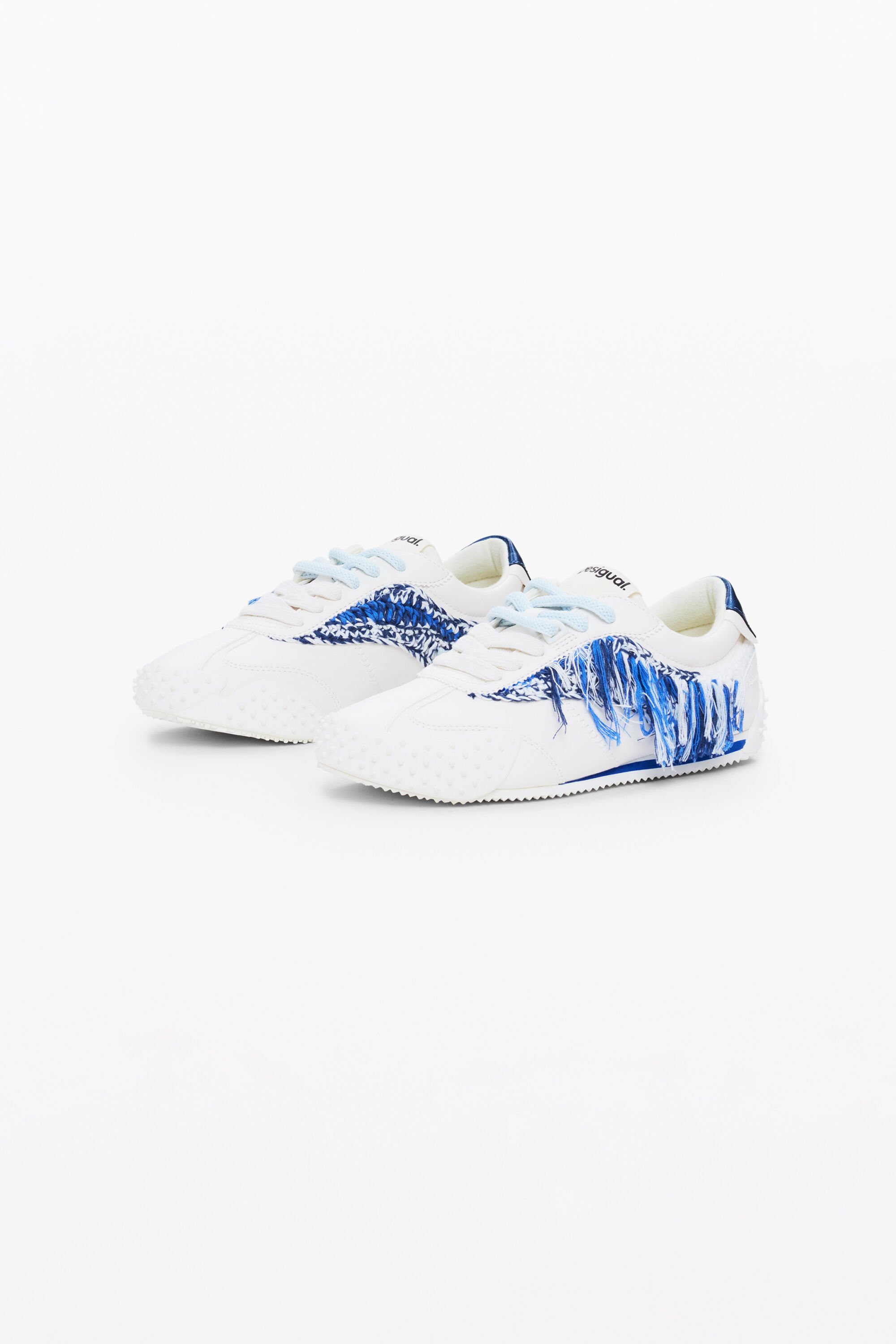 Shop Desigual Frayed Fabric Sneakers In White