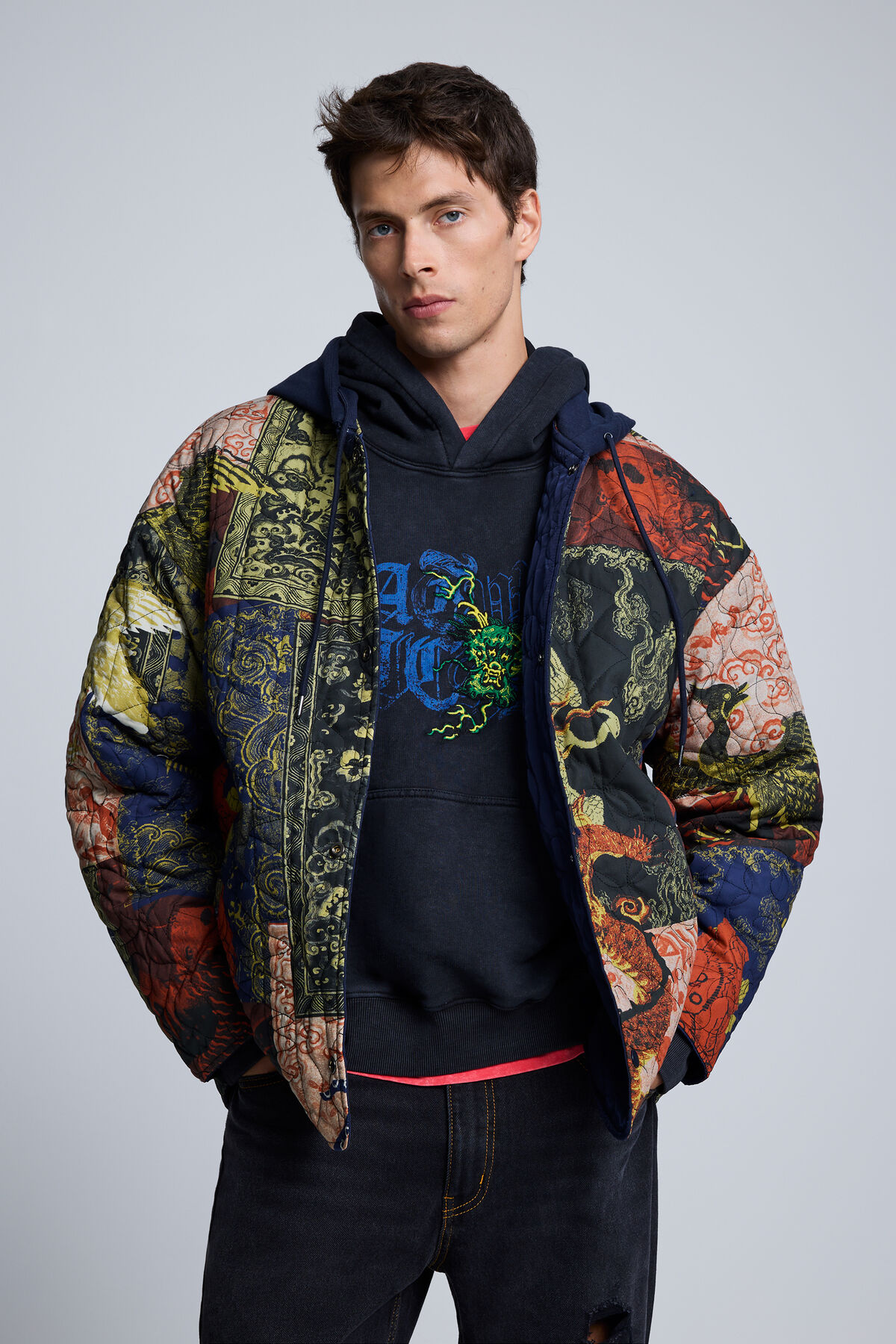リバーシブルフードジャケット 青 メンズ I Desigual.com