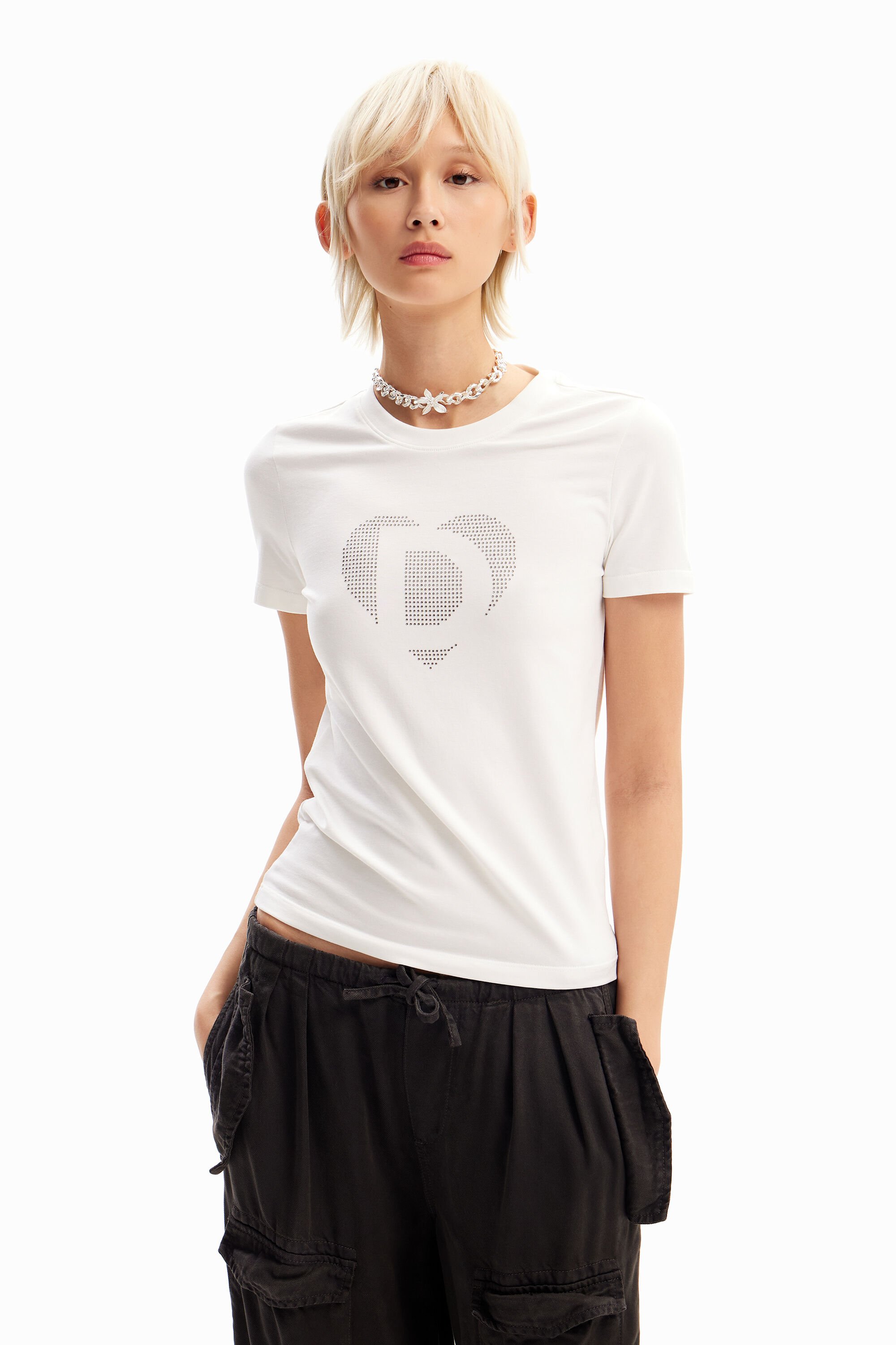 Rhinestone imagotype T-shirt - WHITE - XS