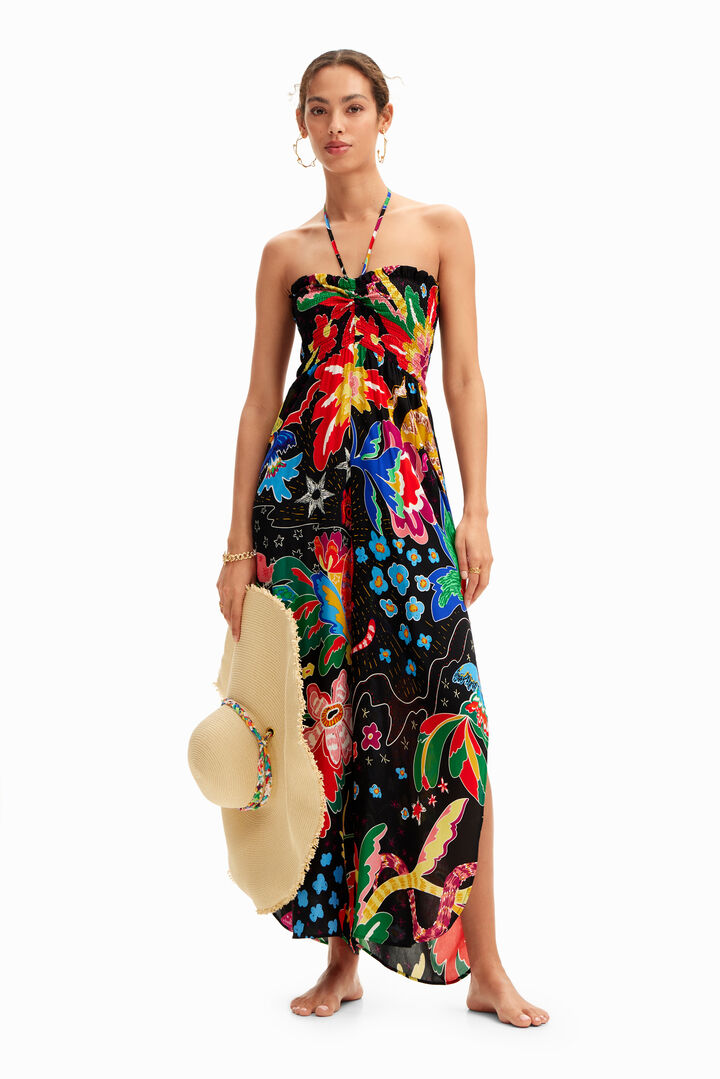 Jungle design halter neck jumpsuit