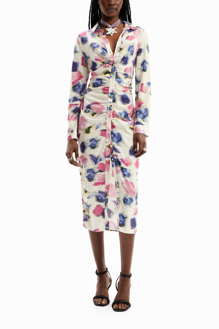 Vestit midi camiser frunzit | Desigual