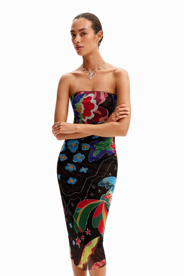 Robe midi bandeau dessins jungle | Desigual