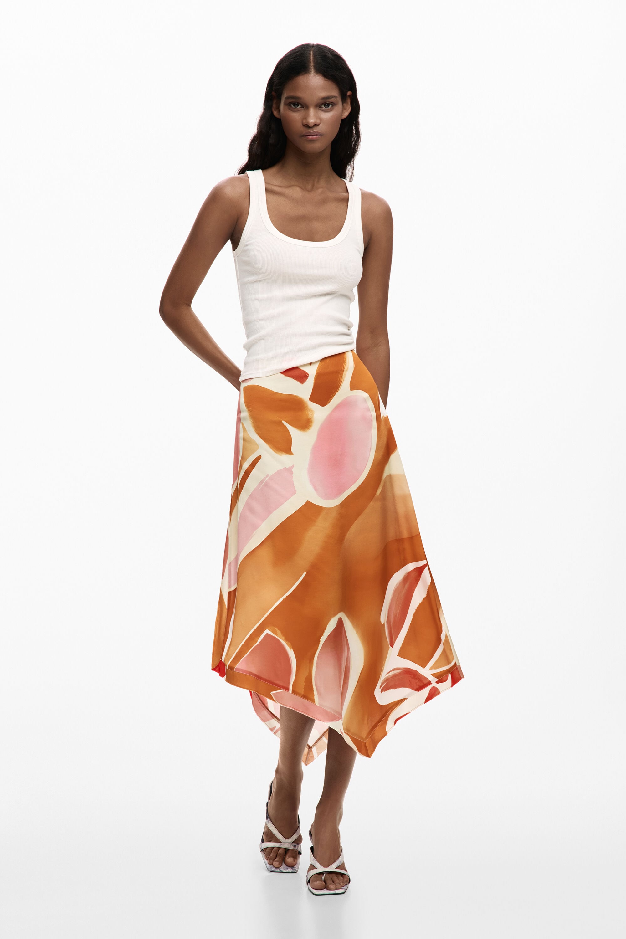 Desigual, Asymmetrischer rock blütenblätter, Damen, Viskose, Orange, L