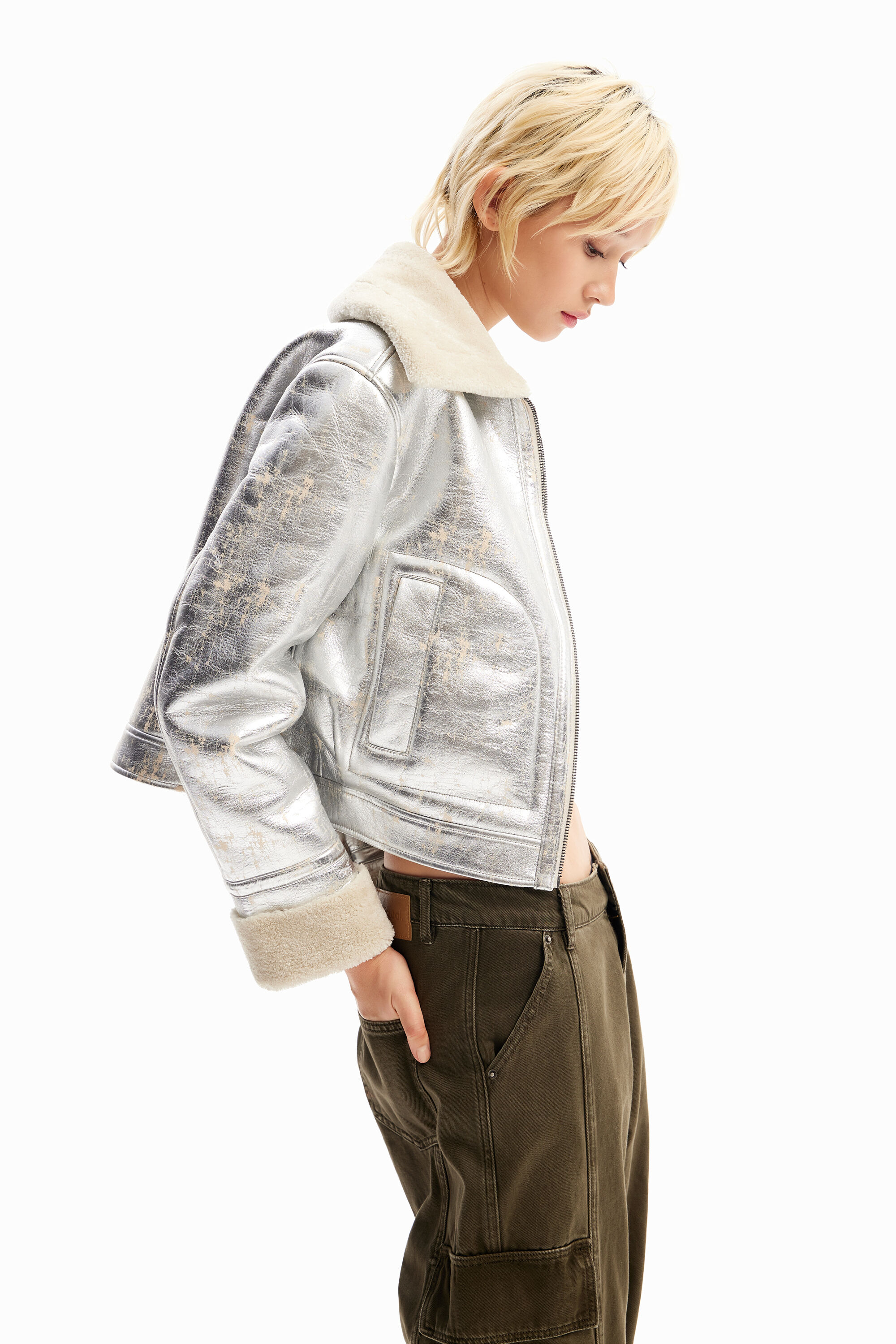 Desigual Double-sided metallic aviator jacket