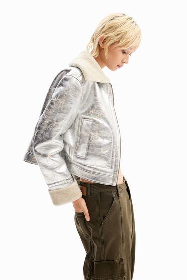 Double-sided metallic aviator jacket | Desigual