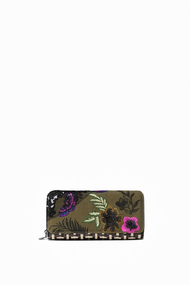 Patchworkowy portfel w kwiaty z rafii