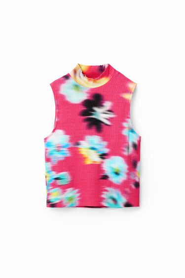 Geribd mouwloos T-shirt met bloemen | Desigual