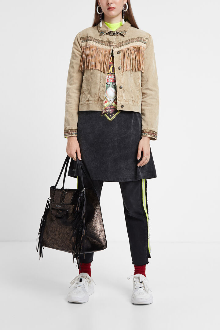 Fringed and embroidered trucker jacket | Desigual