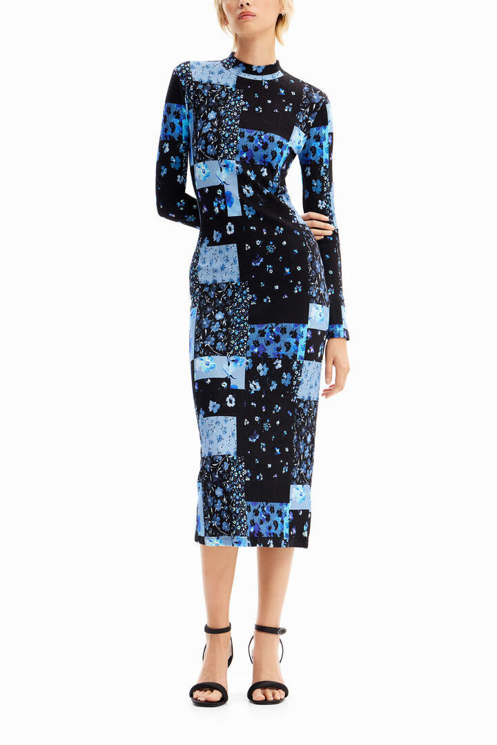 Vestido midi canalé floral | Desigual