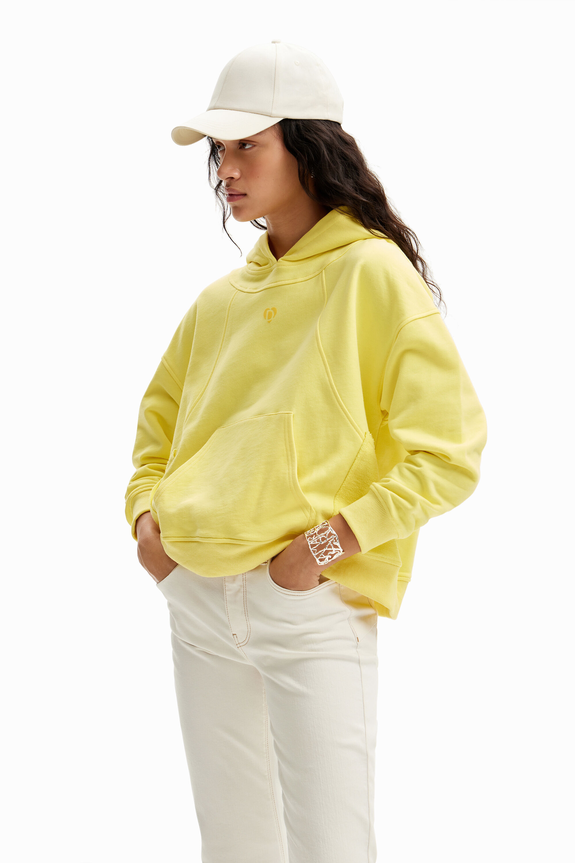 Shop Desigual Patchwork Hoodie In Yellow