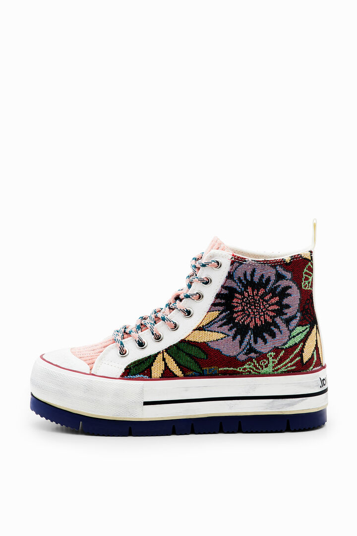 Sneakersy z wysoką cholewką platforma kwiaty