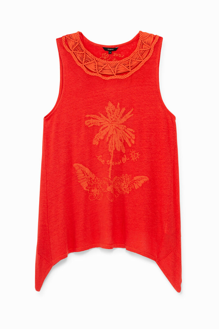 Camiseta bordado floral y macramé | Desigual