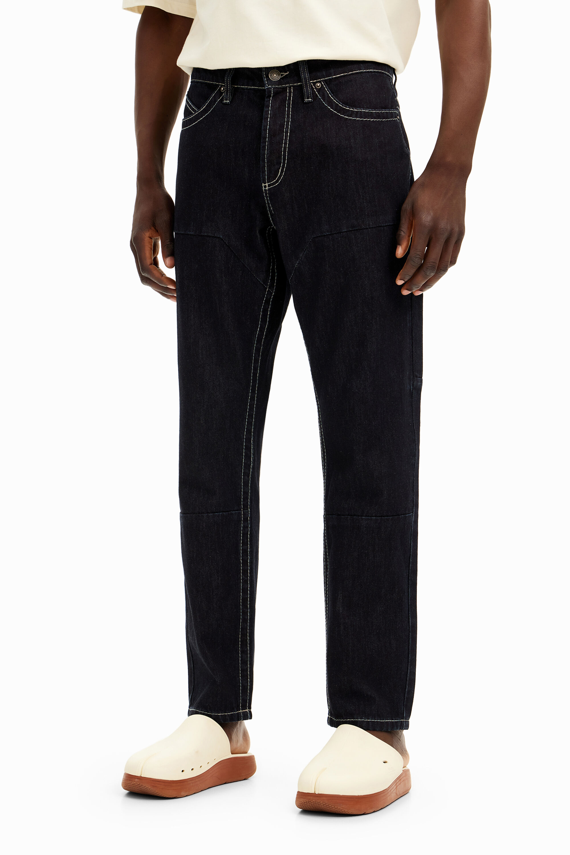Long denim pants with pockets