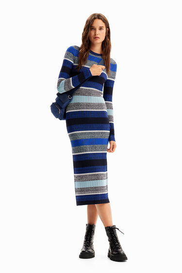 Stripy ribbed midi dress | Desigual