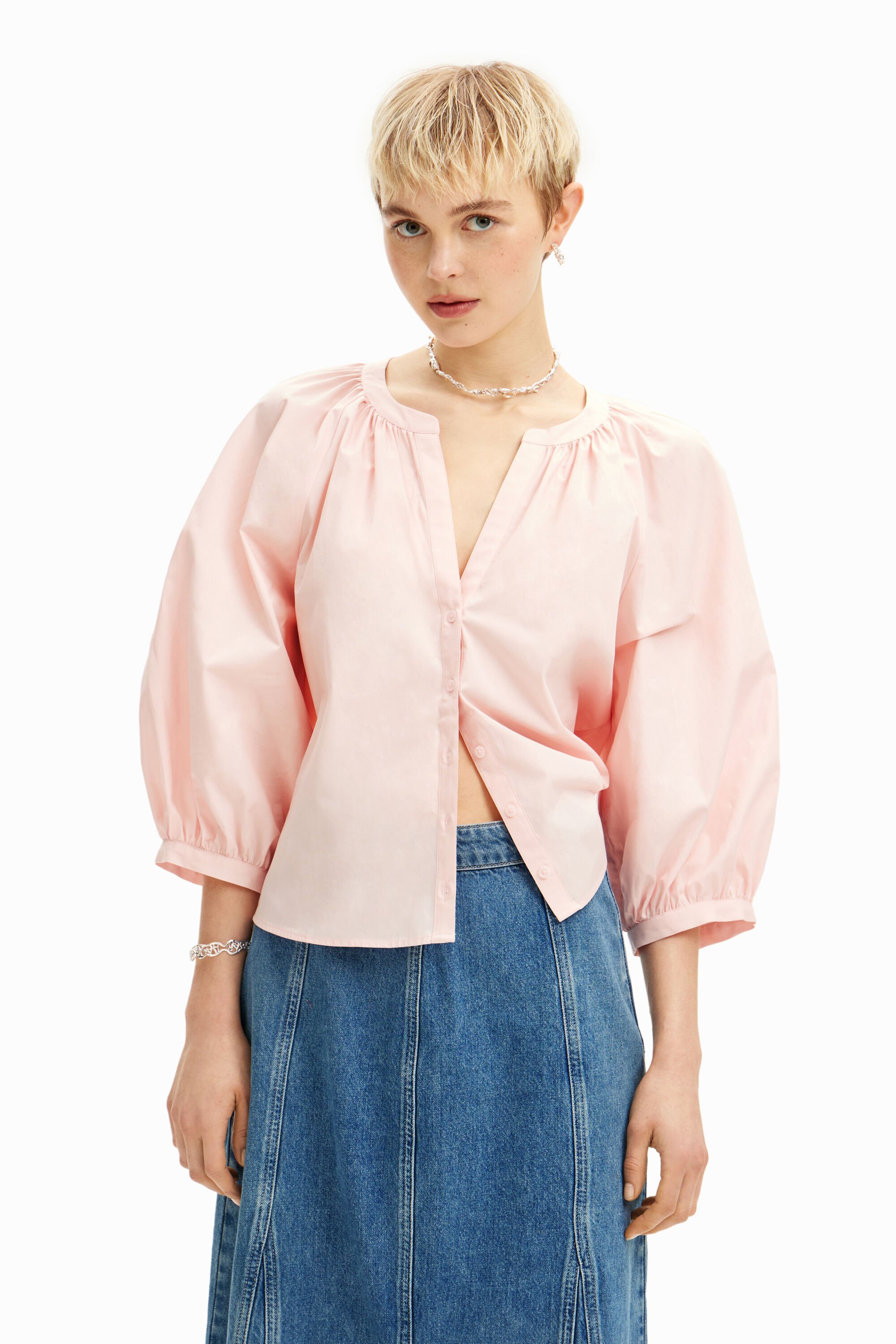 Women s V neck poplin blouse I Desigual