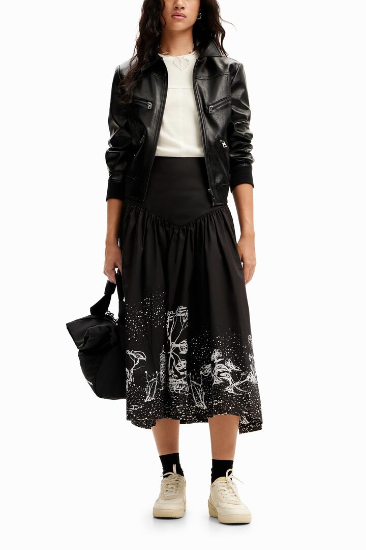 Jupe midi popeline paysage | Desigual