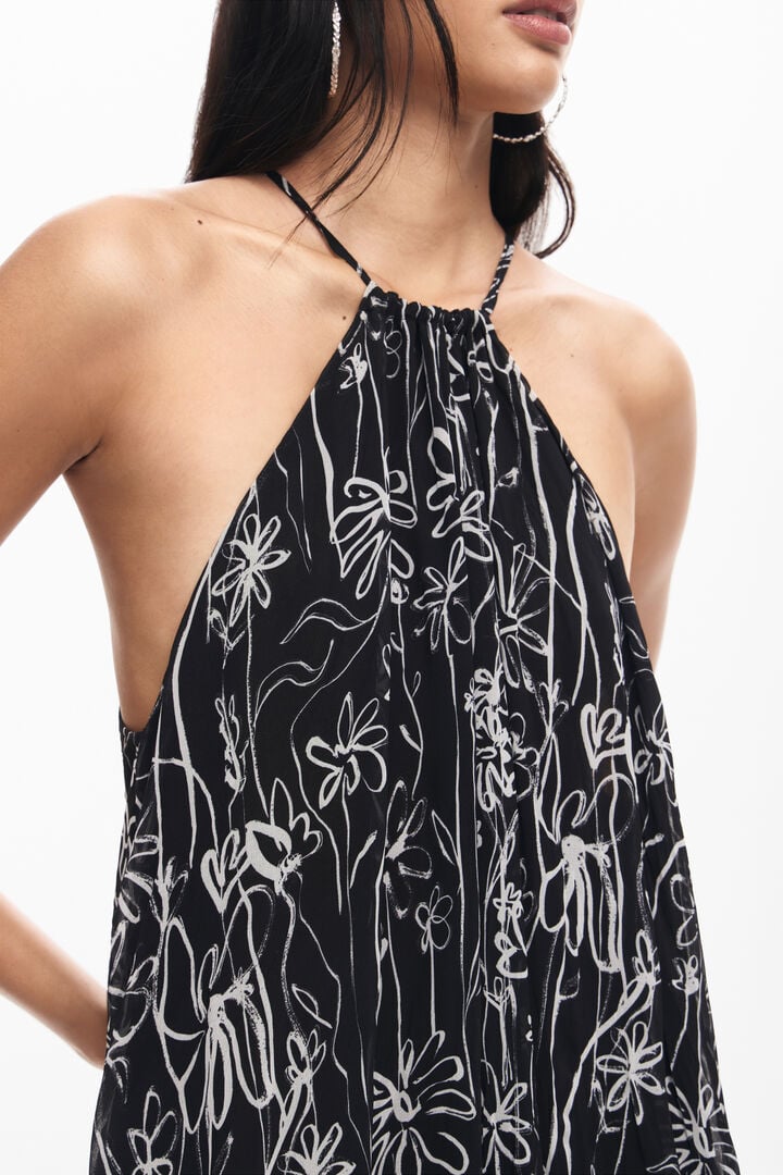 Halter dress with floral illustrations | Desigual
