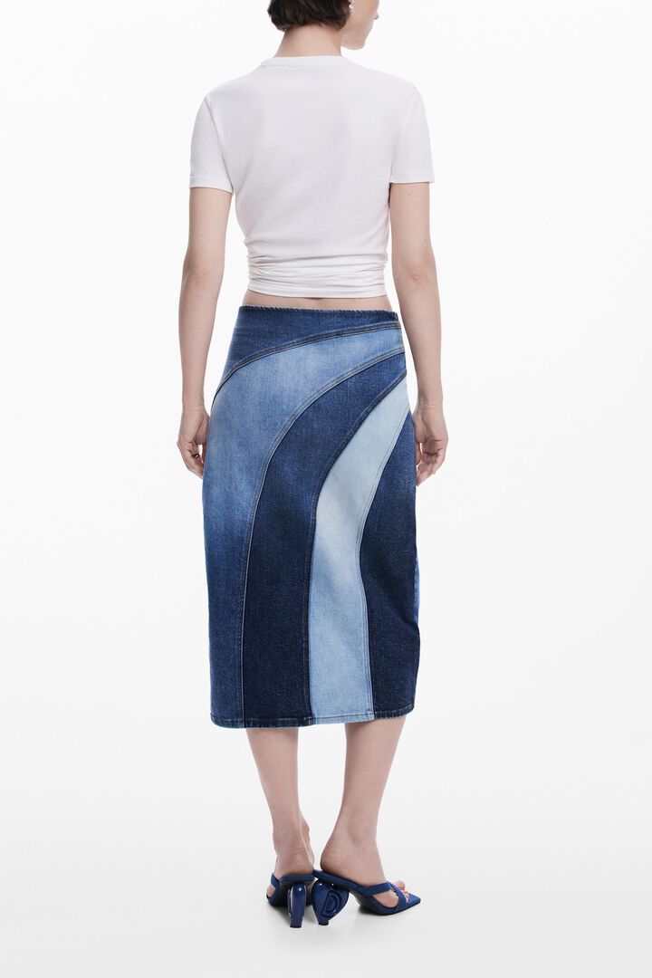 Denim midi skirt with panels