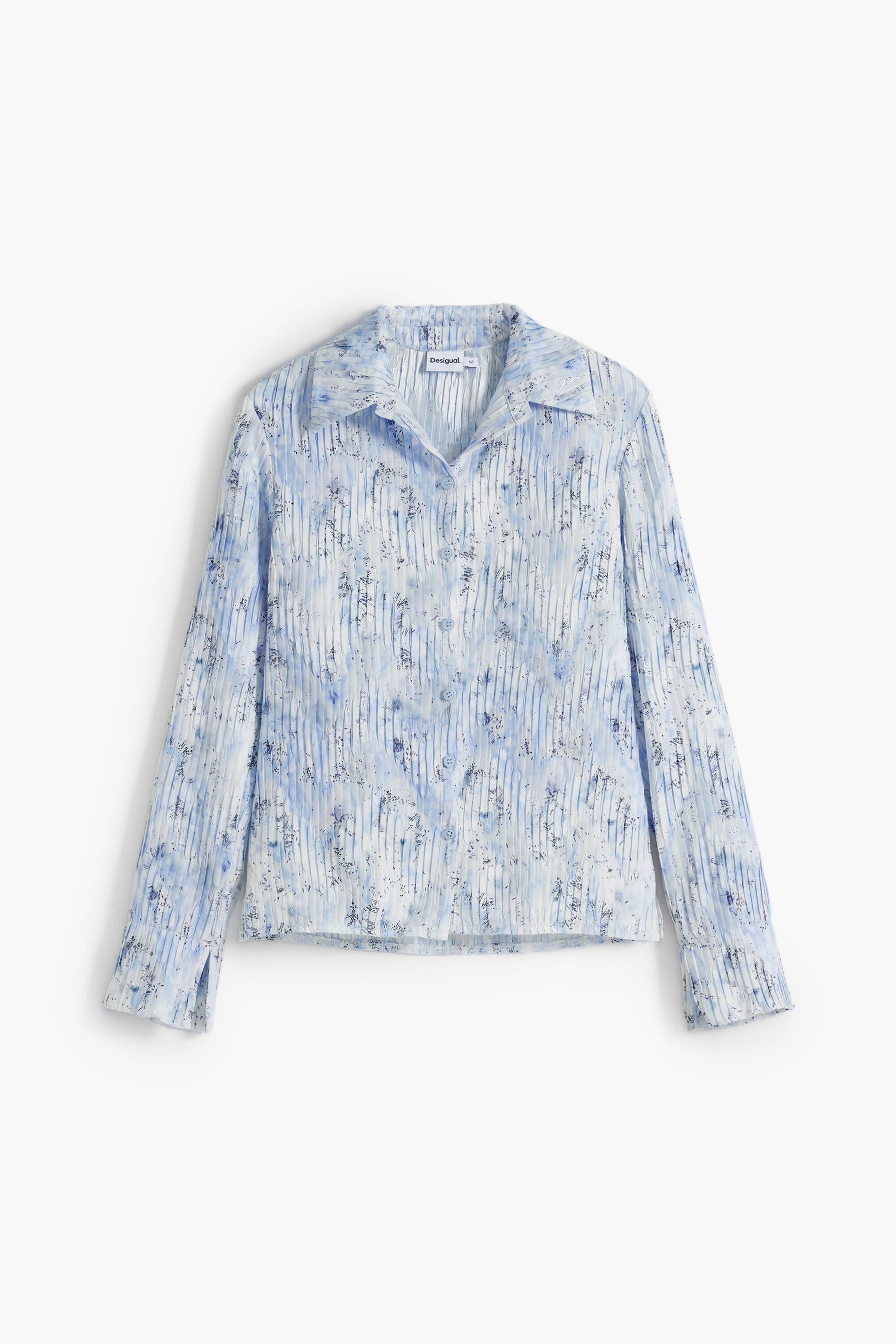 デシグアル Desigual プリーツ入りストレッチシャツ （ブルー） デシグアル Desigual プリーツ入りストレッチシャツ （ブルー