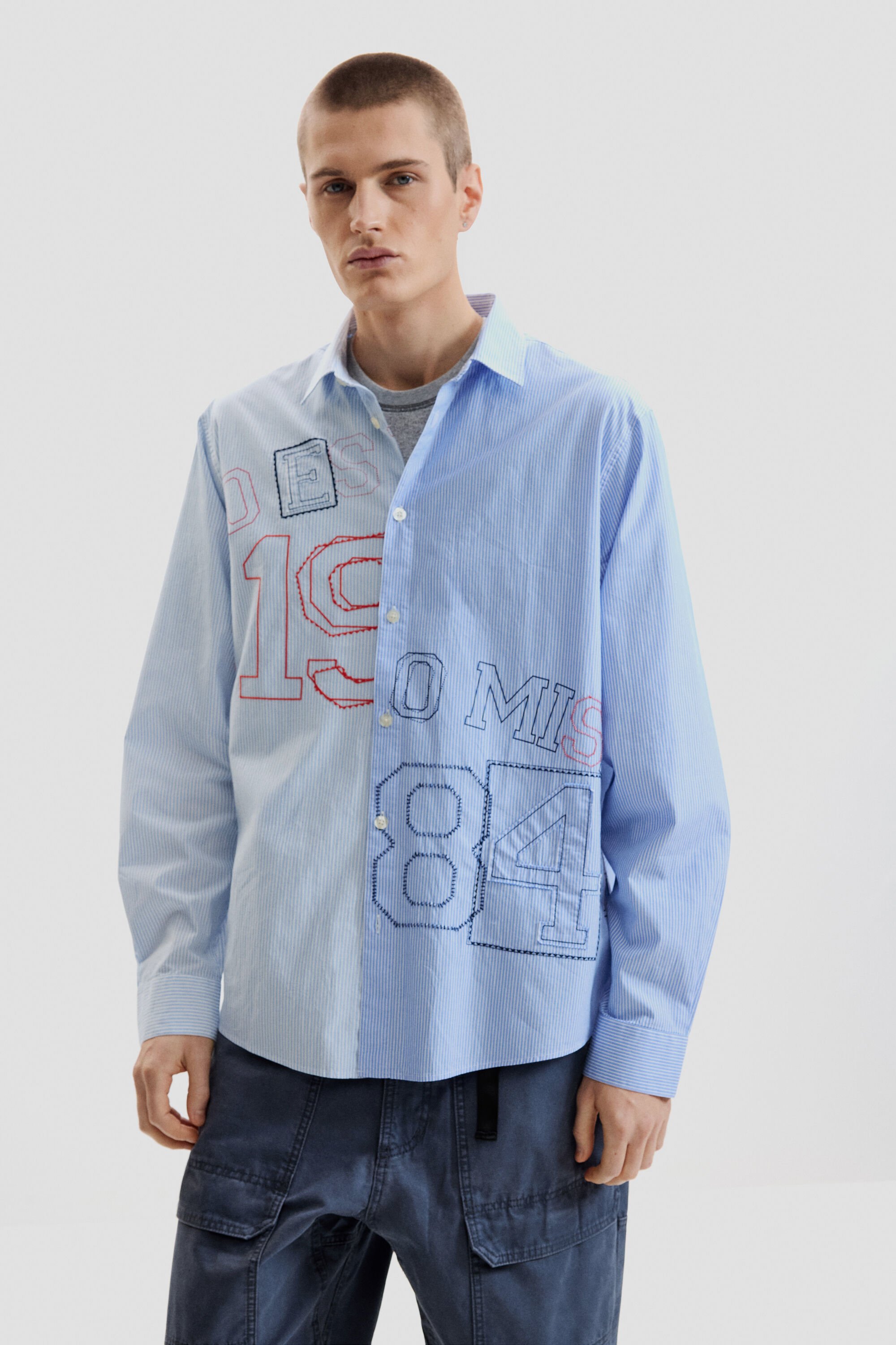 Desigual, BESTICKTES LANGARMLIGES HEMD, Herren, Baumwolle, Blau, M