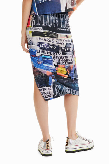 Falda midi slim fruncida collage | Desigual