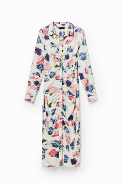 Gathered midi shirt dress