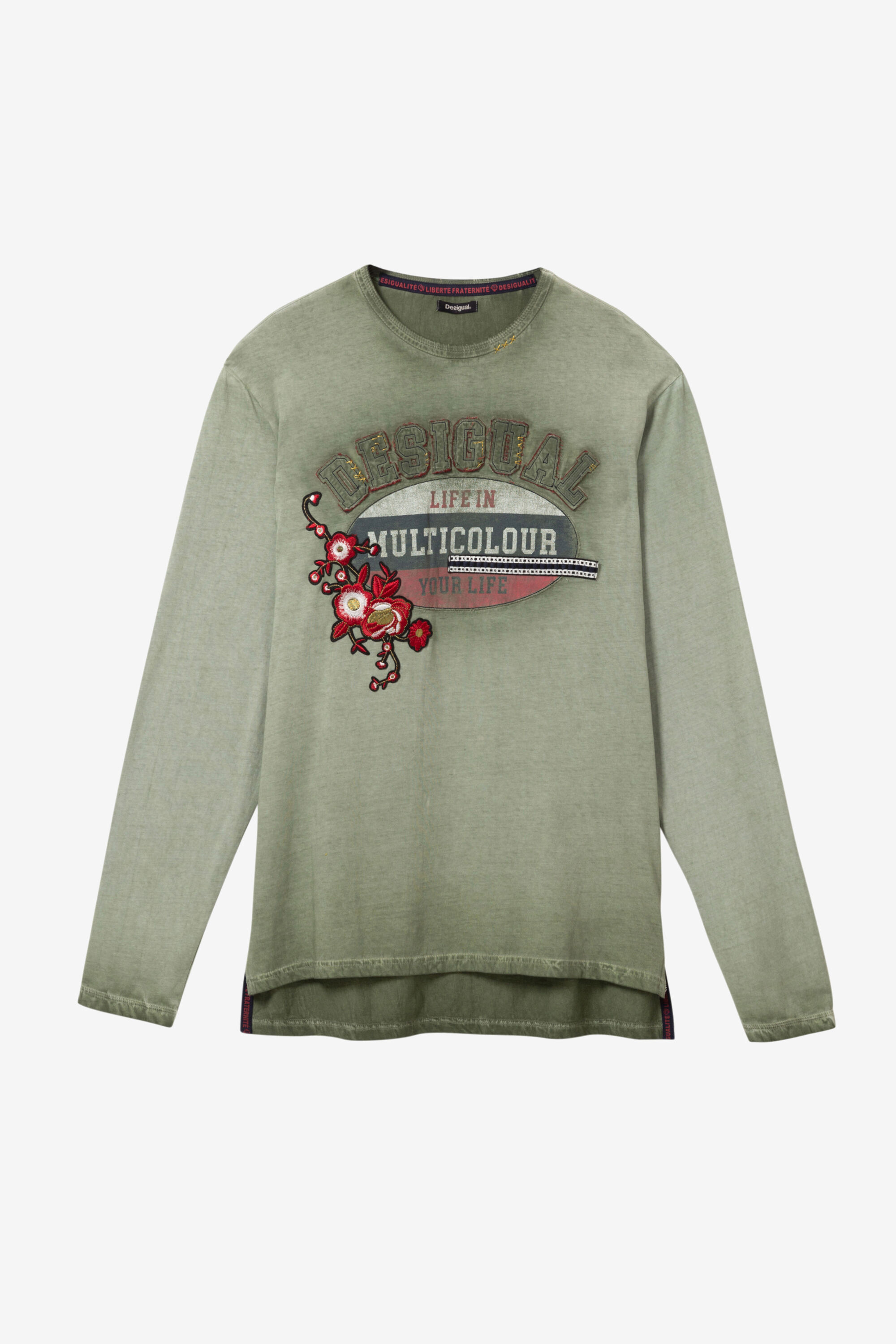 T-shirt vieilli imprimé positionnel - GREEN - S