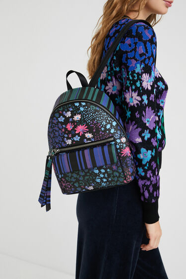Mini-Rucksack mit Blumen und Streifen | Desigual