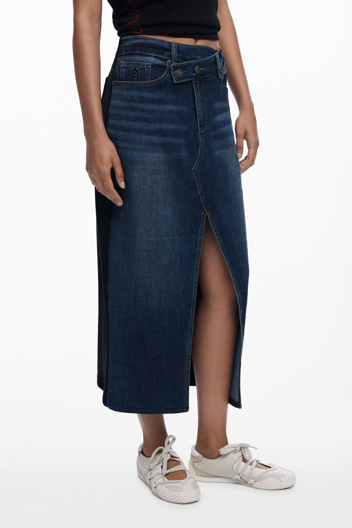 Combined denim midi skirt | Desigual