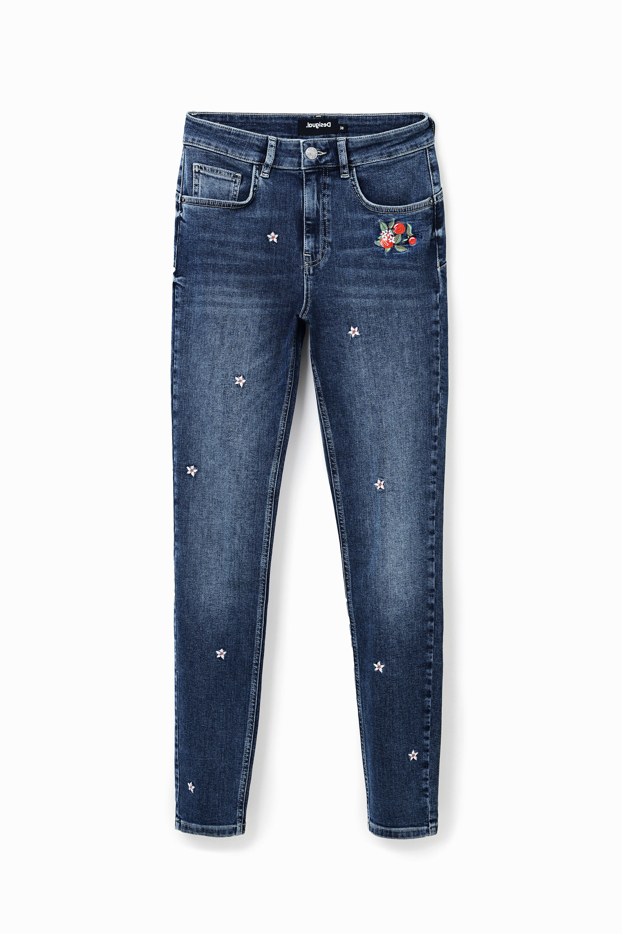 Desigual Flower Skinny Push-up Jeans In Blue