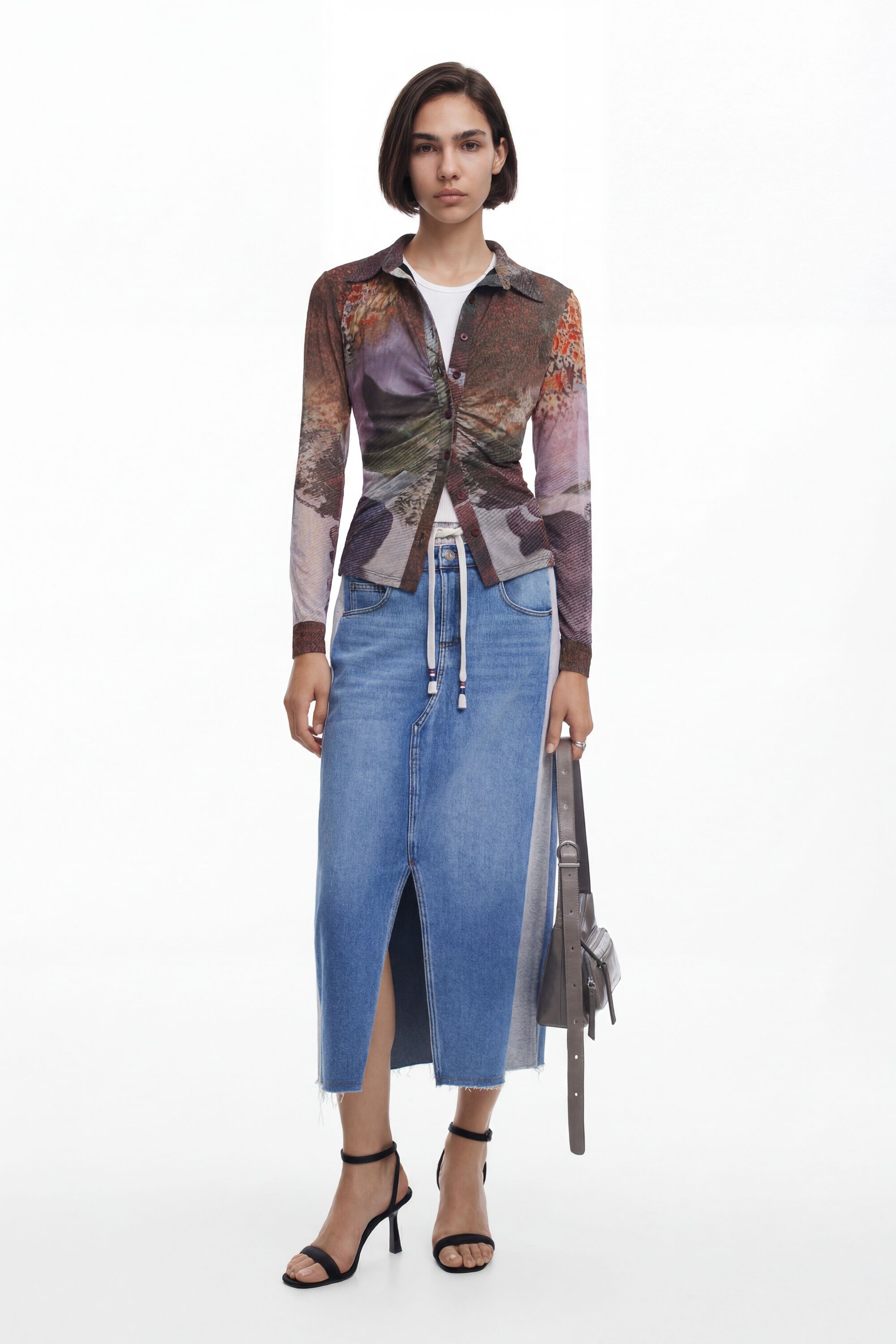 Falda midi denim híbrida - BLUE - L