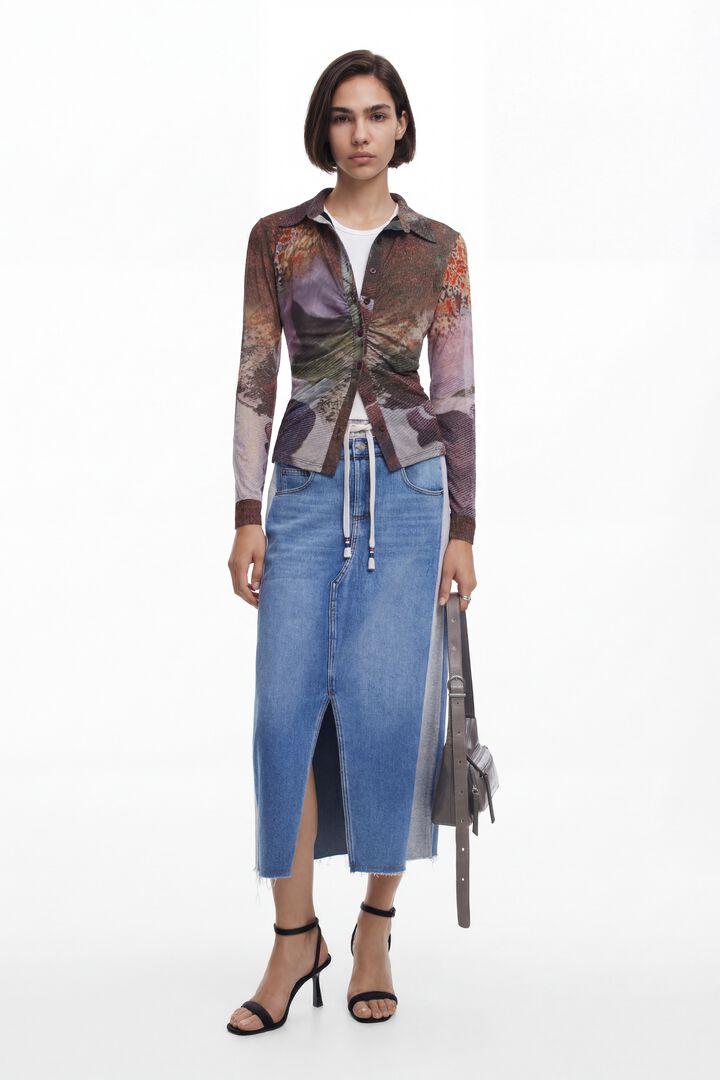 Hybride denim midi-rok