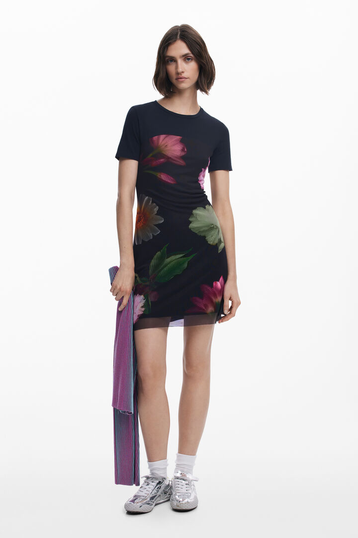 Short dress with combined flowers | Desigual