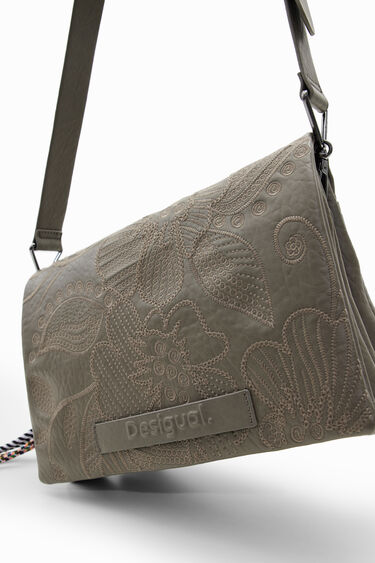 Midsize floral embroidery crossbody bag | Desigual