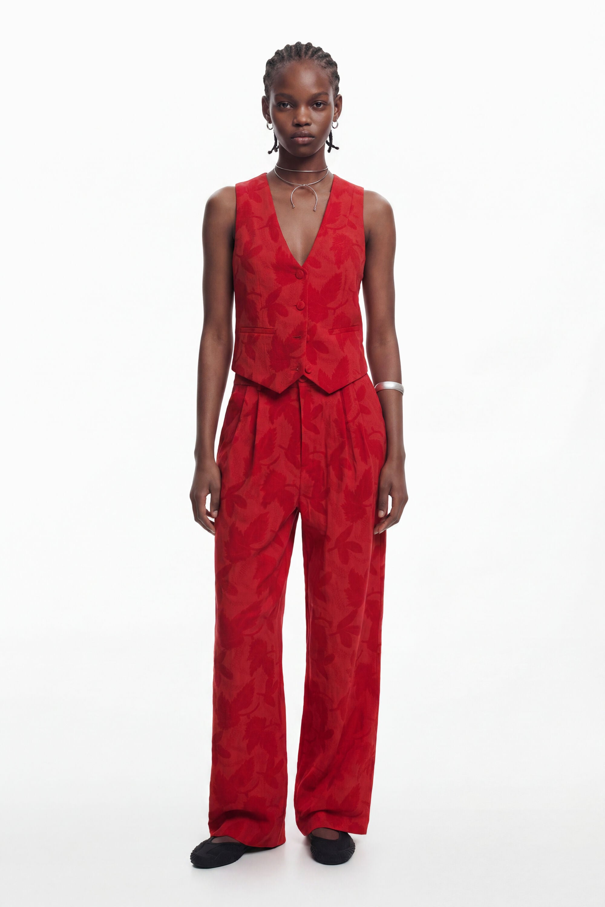 Desigual, Pantalon à pinces imprimé, Rouge, XS