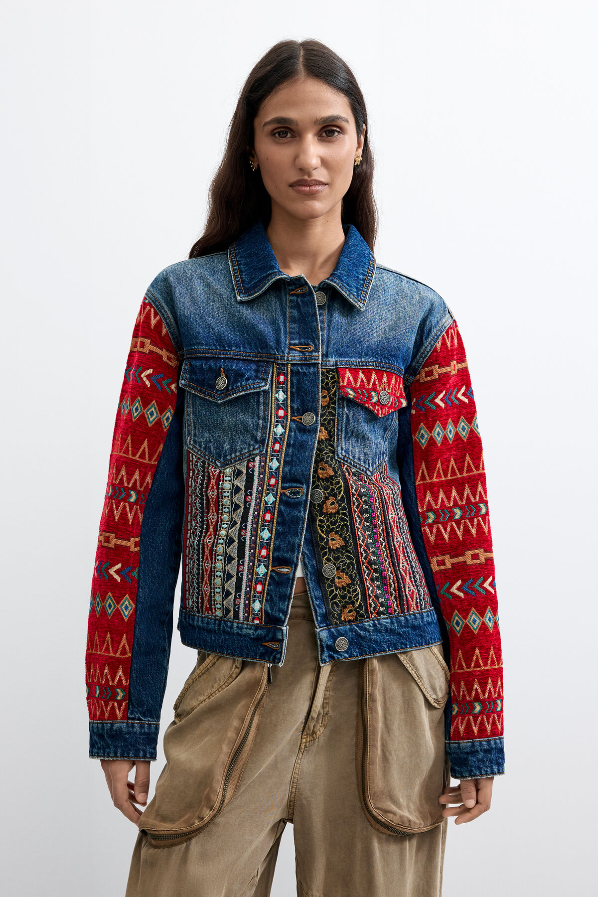 エスニックデニムジャケット 青 女性用 I Desigual.com