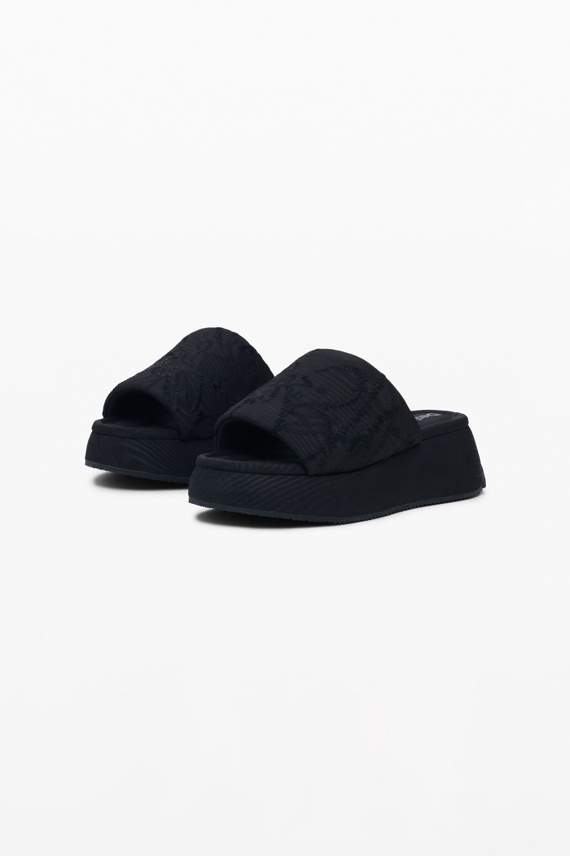 Desigual Platform Slide Sandals In Black