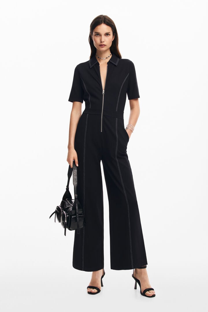 Long jumpsuit with topstitching