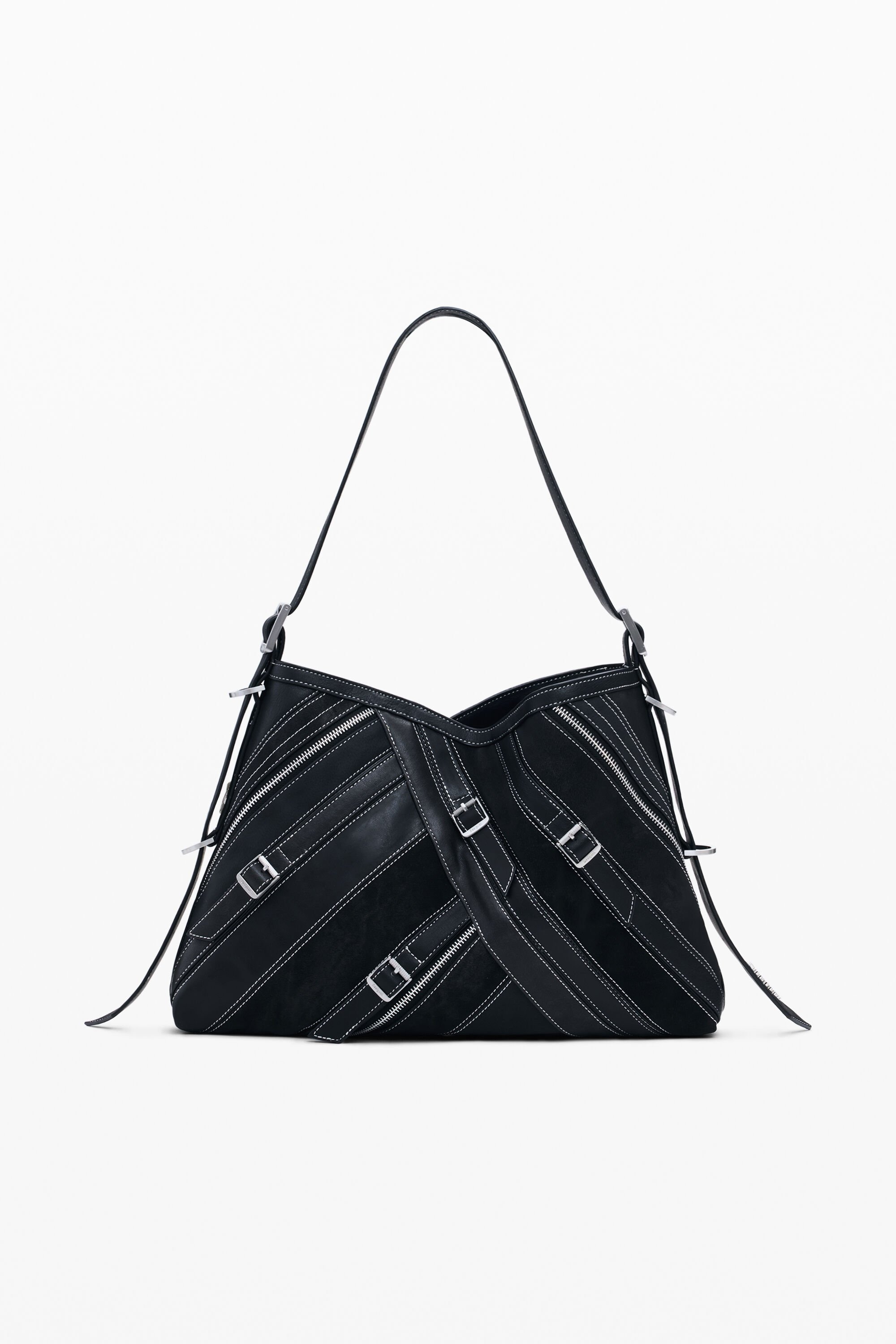 Desigual Middelgrote tas met leerlook en gespen - BLACK