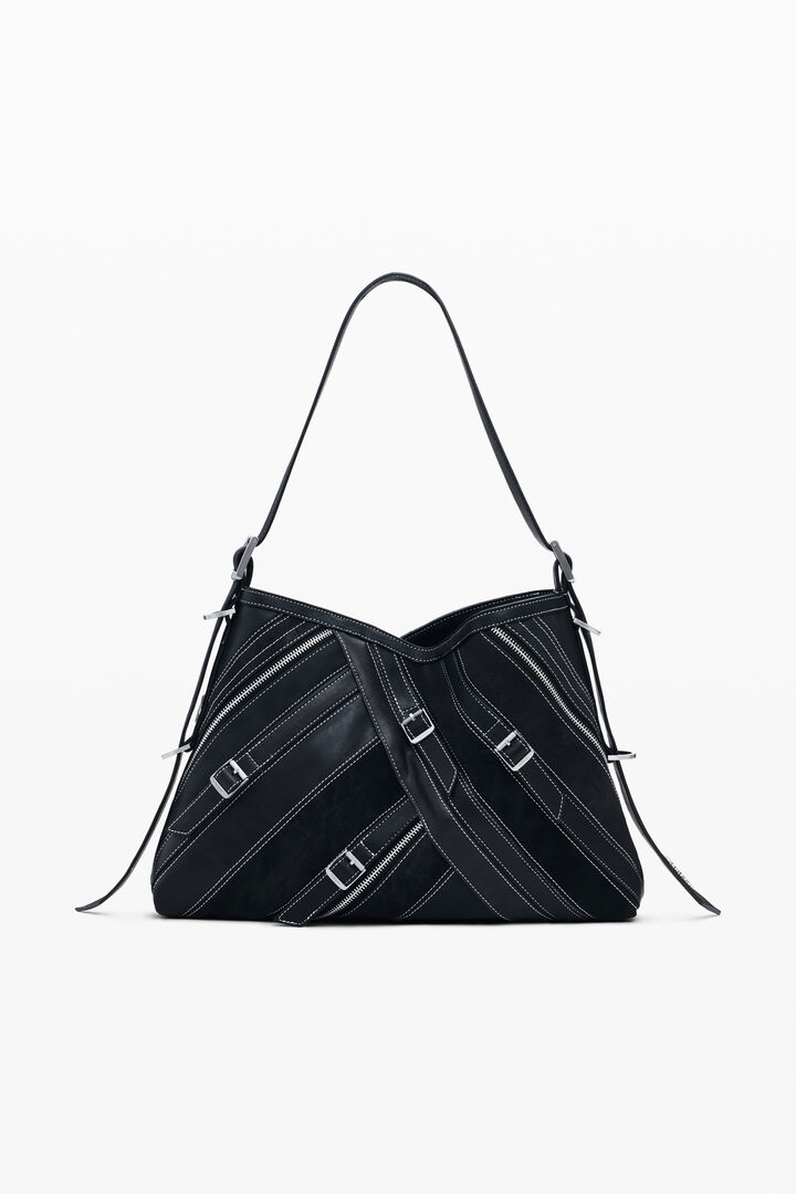 Medium faux leather bag with buckles