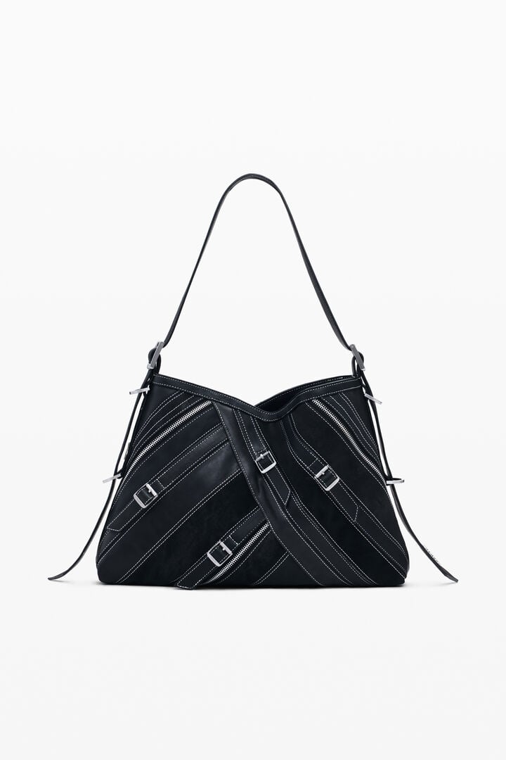 Střední kabelka s efektem kůže a přezkami