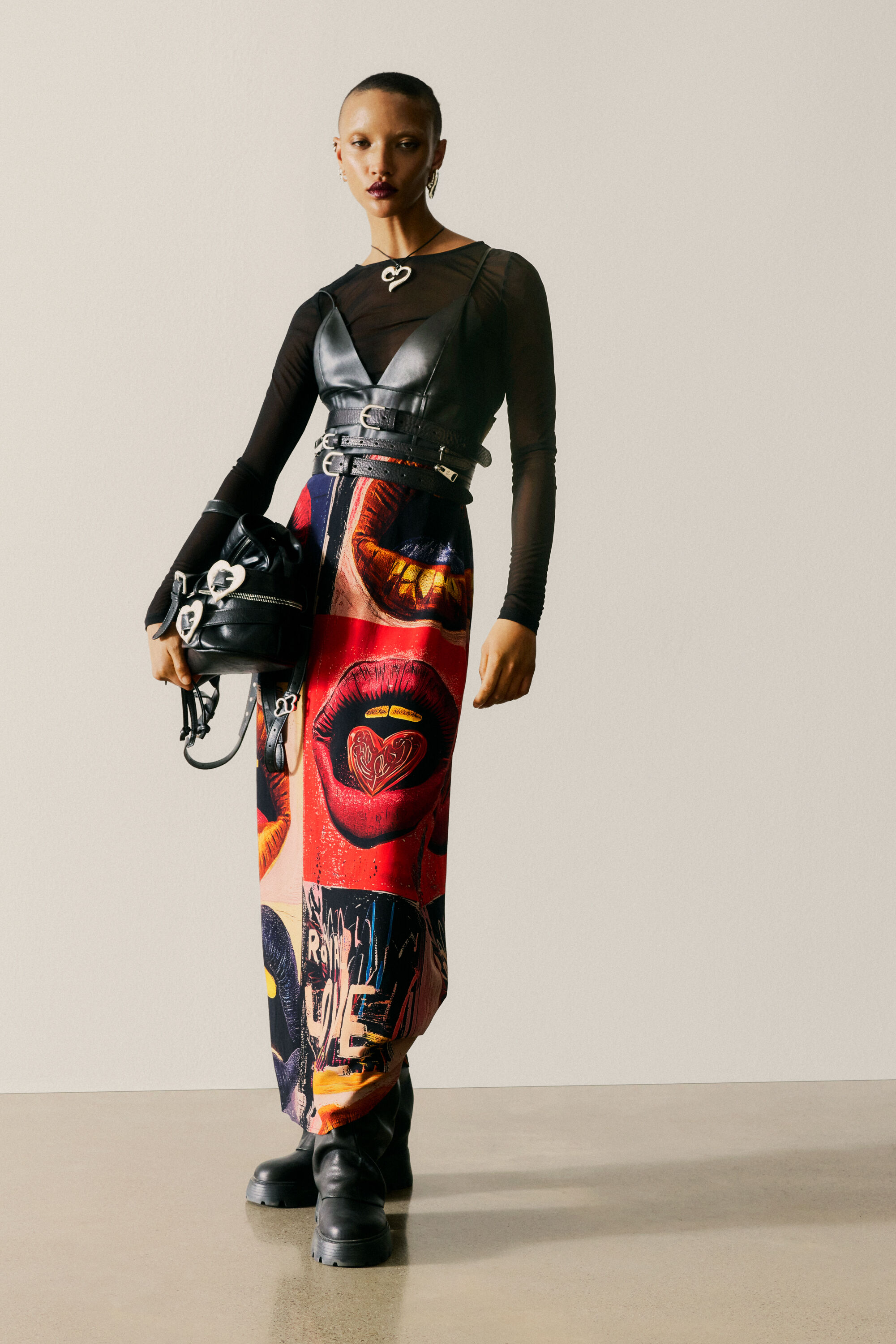 Desigual JURK MET BANDJES EN MONDEN - BLACK